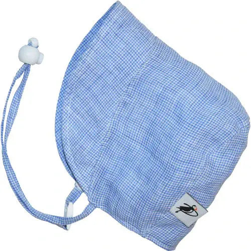 Navy Check Linen Infant and Toddler UPF50+ Sun Protection Bonnet Puffin Gear
