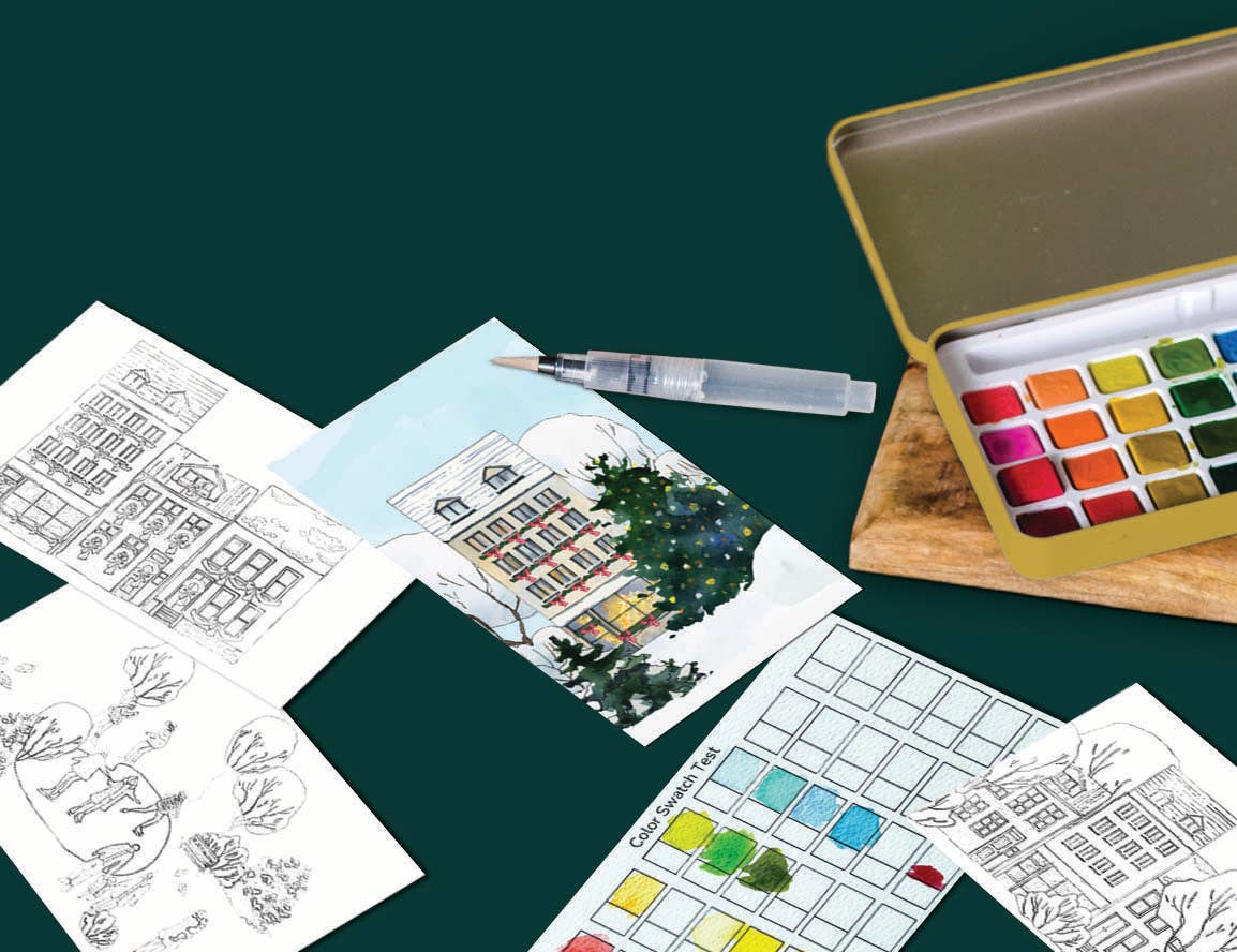 Winter Village watercolor painting kit Cate Paper Co. at Little Zen One