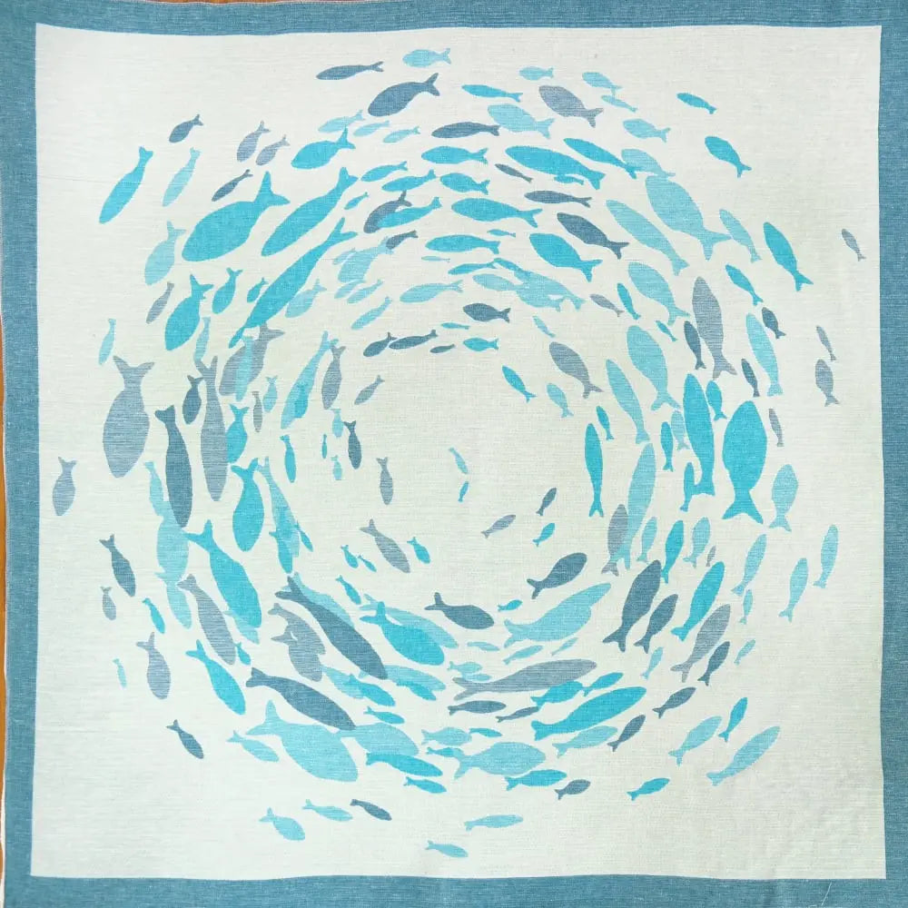 Swirling Fishes Blue Half linen Blanket by Didymos Didymos