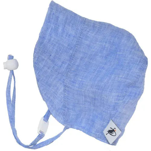 Navy Chambray Linen Infant and Toddler UPF50+ Sun Protection Bonnet Puffin Gear