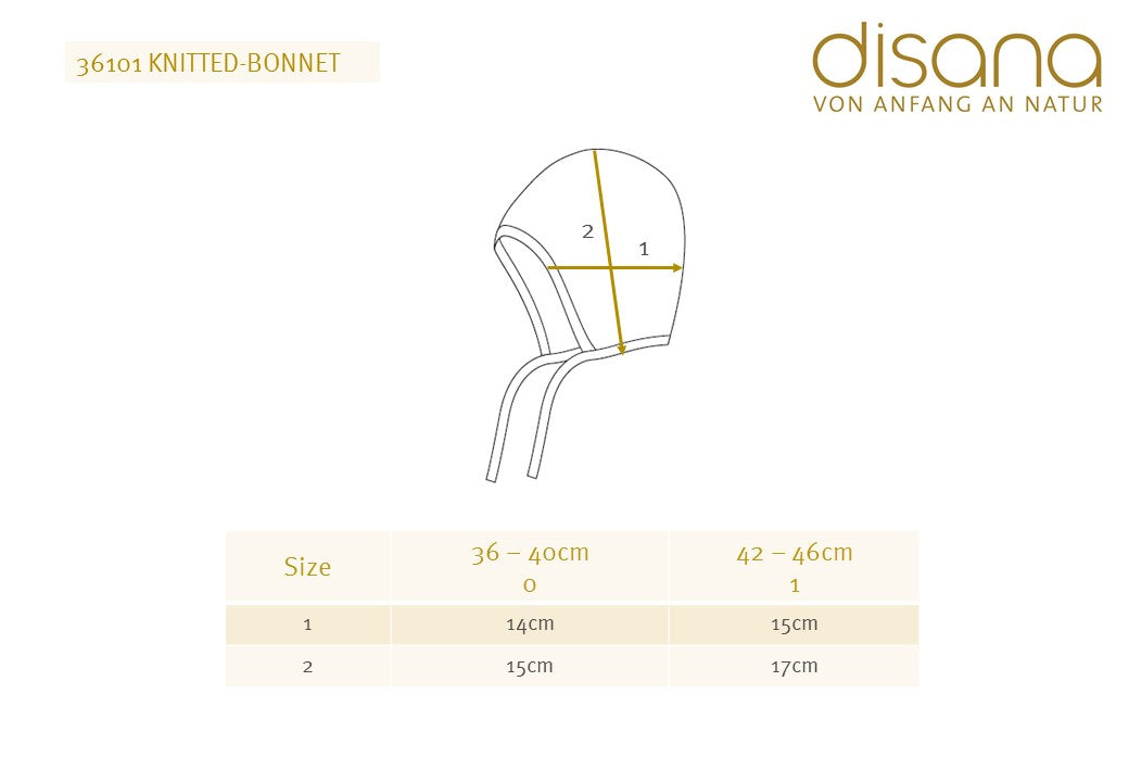 Disana Knitted Bonnet Size Chart
