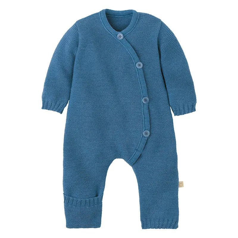 Disana Organic Merino Wool Knit Baby Coverall Dusty Blue Baby Carrier