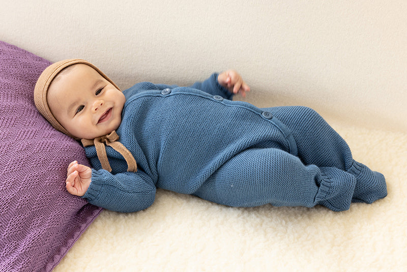 Disana Organic Merino Wool Knit Baby Coverall - Dusty Blue Disana at Little Zen One