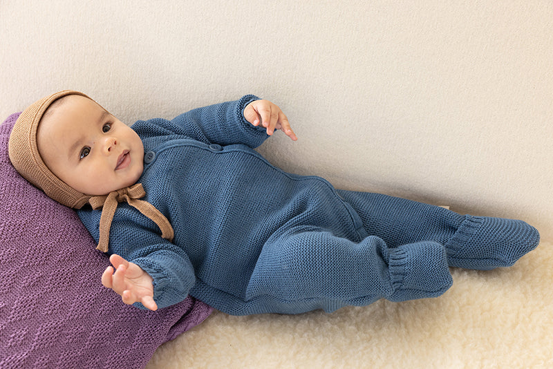 Disana Organic Merino Wool Knit Baby Coverall - Dusty Blue Disana at Little Zen One