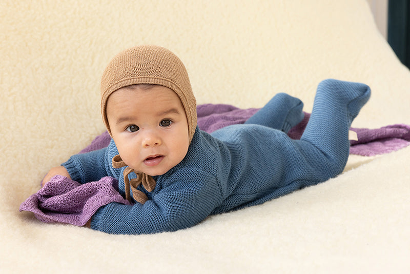 Disana Organic Merino Wool Knit Baby Coverall - Dusty Blue Disana at Little Zen One