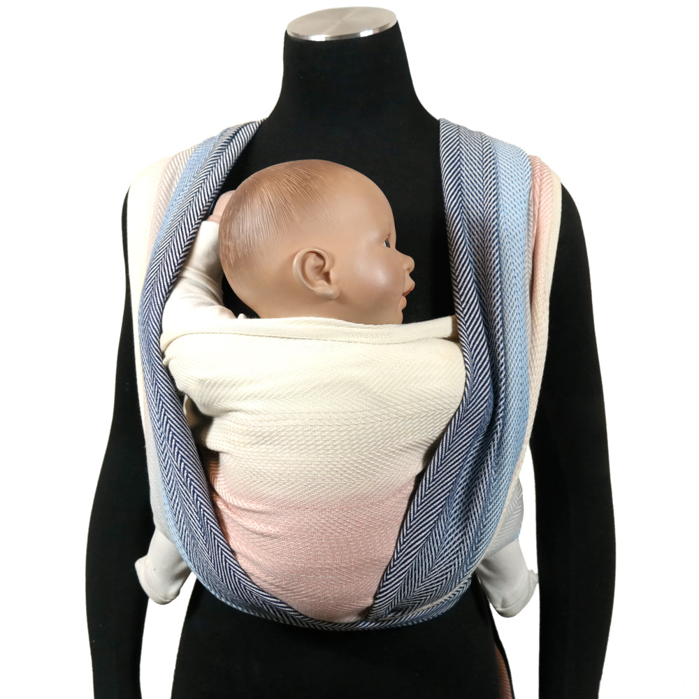 Lisca Opal Woven Wrap by Didymos, front carry on a mannequin
