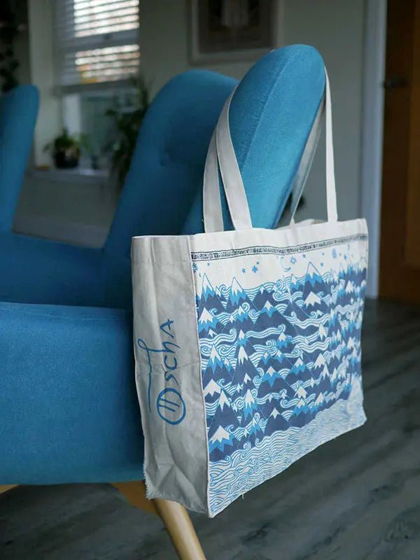 Misty Mountains Indigo Eco Tote Bag by Oscha Bags