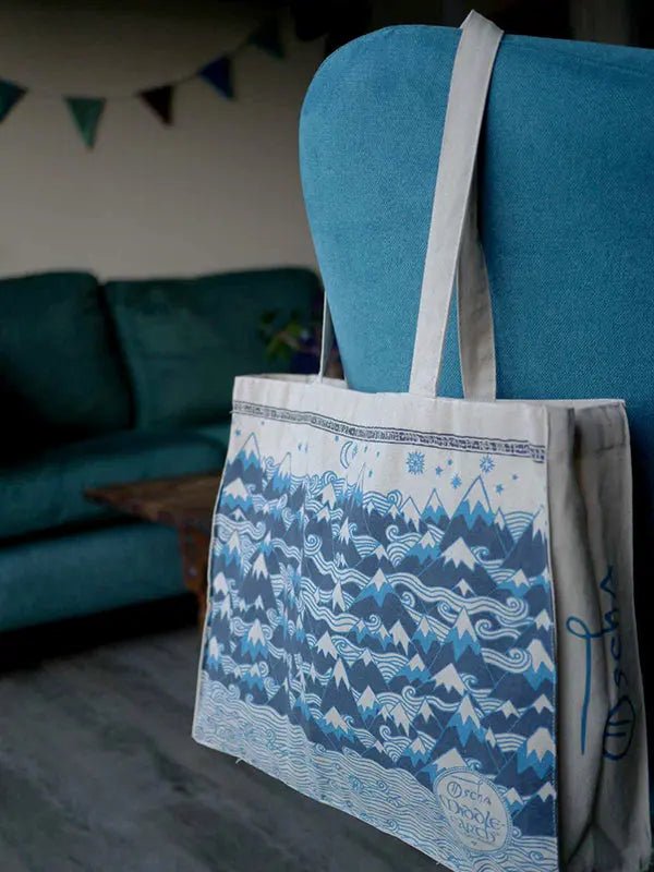 Misty Mountains Indigo Eco Tote Bag by Oscha Bags