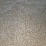 Textile with wave pattern on a ecru warp with woodthrush cotton  organic cotton wetspun linen