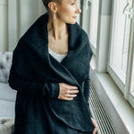 Peacocks Tail Pitch Black Long Cardigan