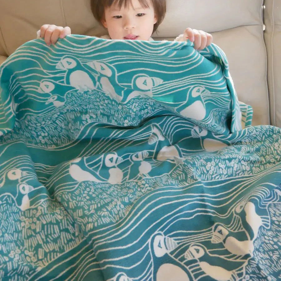 Puffins Bass Rock Brushed Cotton Blanket by Oscha - Home & HobbyLittle Zen One64360528
