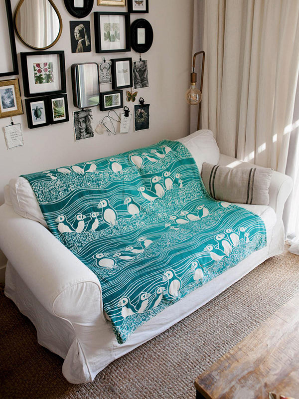 Puffins Bass Rock Brushed Cotton Throw by Oscha Home Hobby