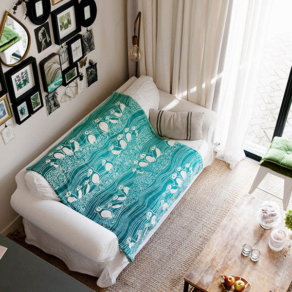 Puffins Bass Rock Brushed Cotton Throw by Oscha Home Hobby