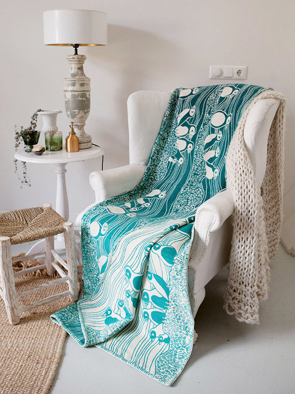Puffins Bass Rock Brushed Cotton Throw by Oscha Oscha at Little Zen One