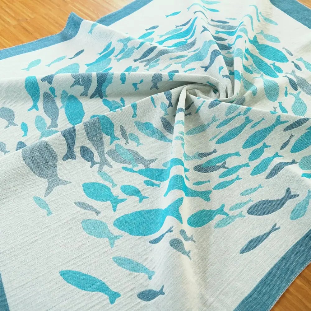 Swirling Fishes Blue Half Linen Blanket by Didymos Home Hobby