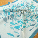 Swirling Fishes Blue Half Linen Blanket by Didymos Home Hobby