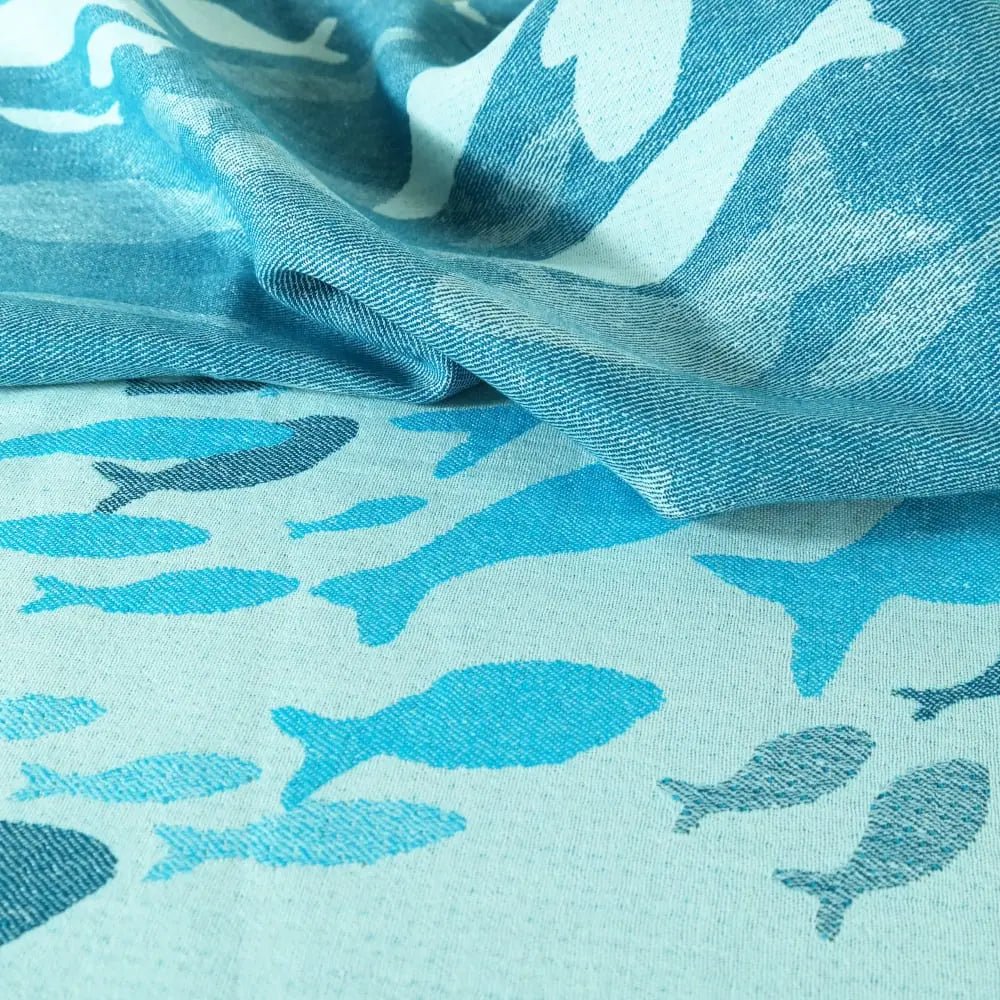 Swirling Fishes Blue Half Linen Blanket by Didymos Home Hobby