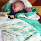 Swirling Fishes Emerald Half Linen Blanket by Didymos Home Hobby