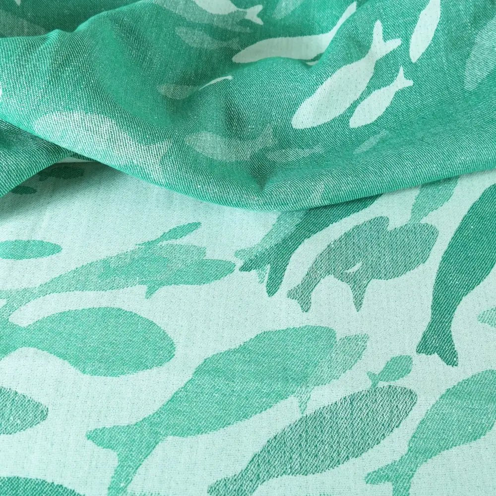 Swirling Fishes Emerald Half Linen Blanket by Didymos Home Hobby