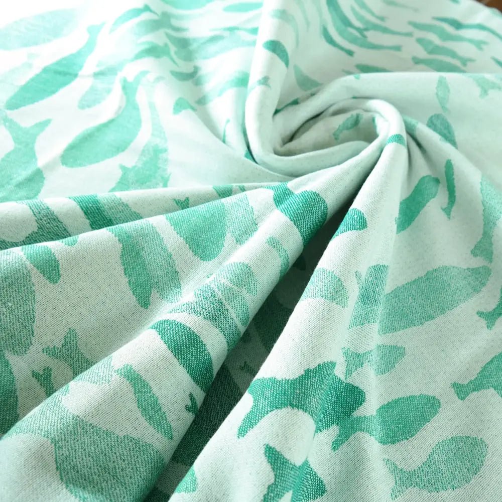 Swirling Fishes Emerald Half Linen Blanket by Didymos Home Hobby