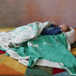 Swirling Fishes Emerald Half Linen Blanket by Didymos Home Hobby