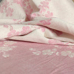Close-up of pink floral fabric with a soft texture