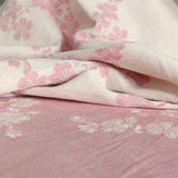 Close-up of pink floral fabric with a soft texture