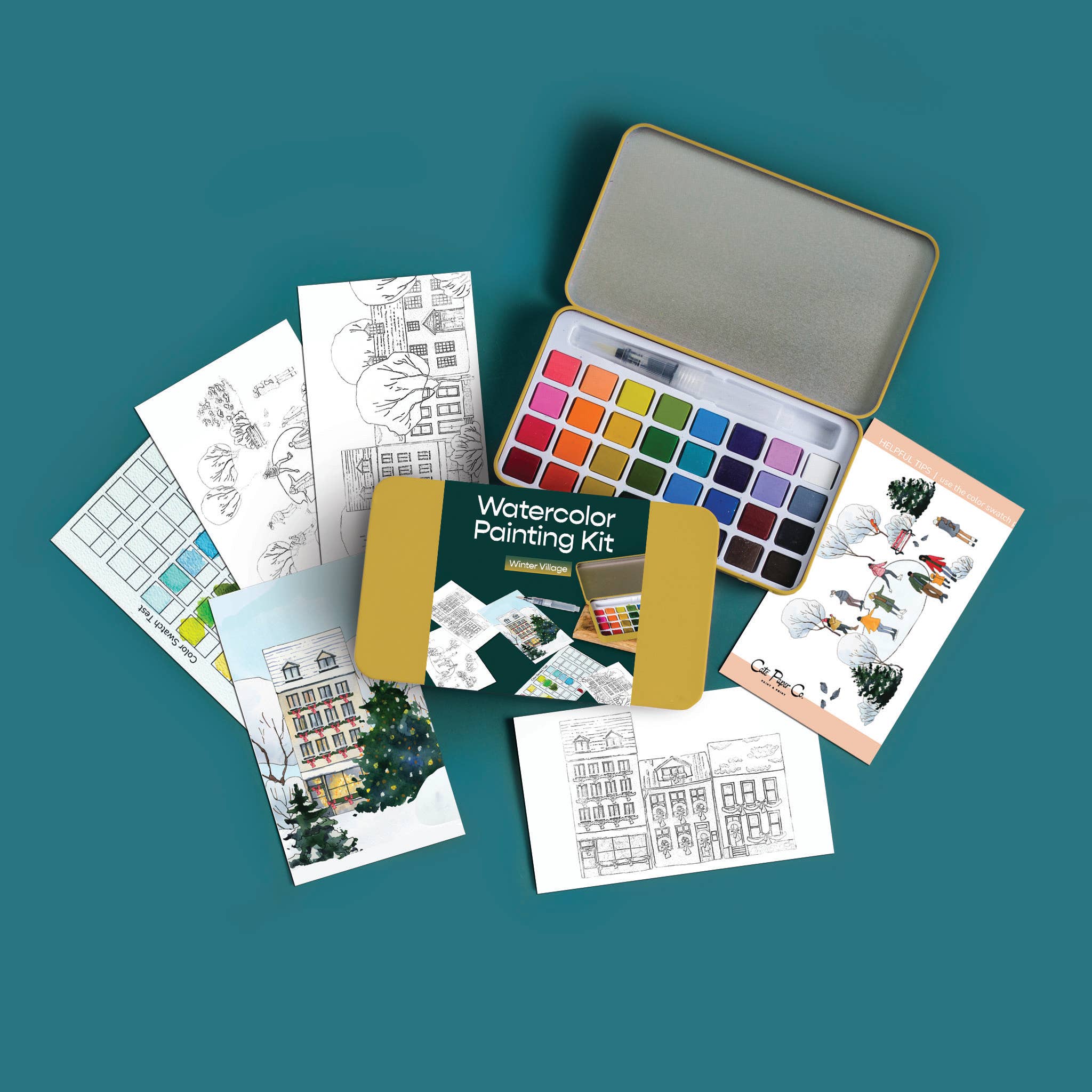 Winter Village Watercolor Painting Kit Cate Paper Co. at Little Zen One