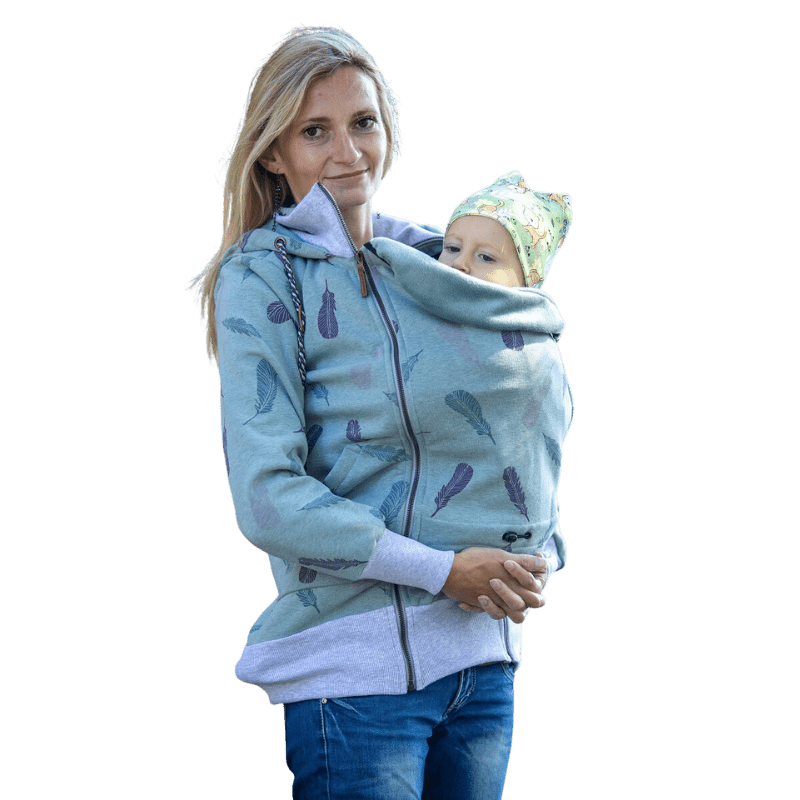 Angel Wings Babywearing Hoodie Feathers Mint-Babywearing Outerwear-Angel Wings-canada and usa-Little Zen One-1