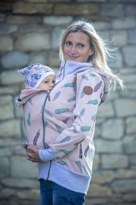 Angel Wings Babywearing Hoodie Feathers Old Pink - Babywearing OuterwearLittle Zen One