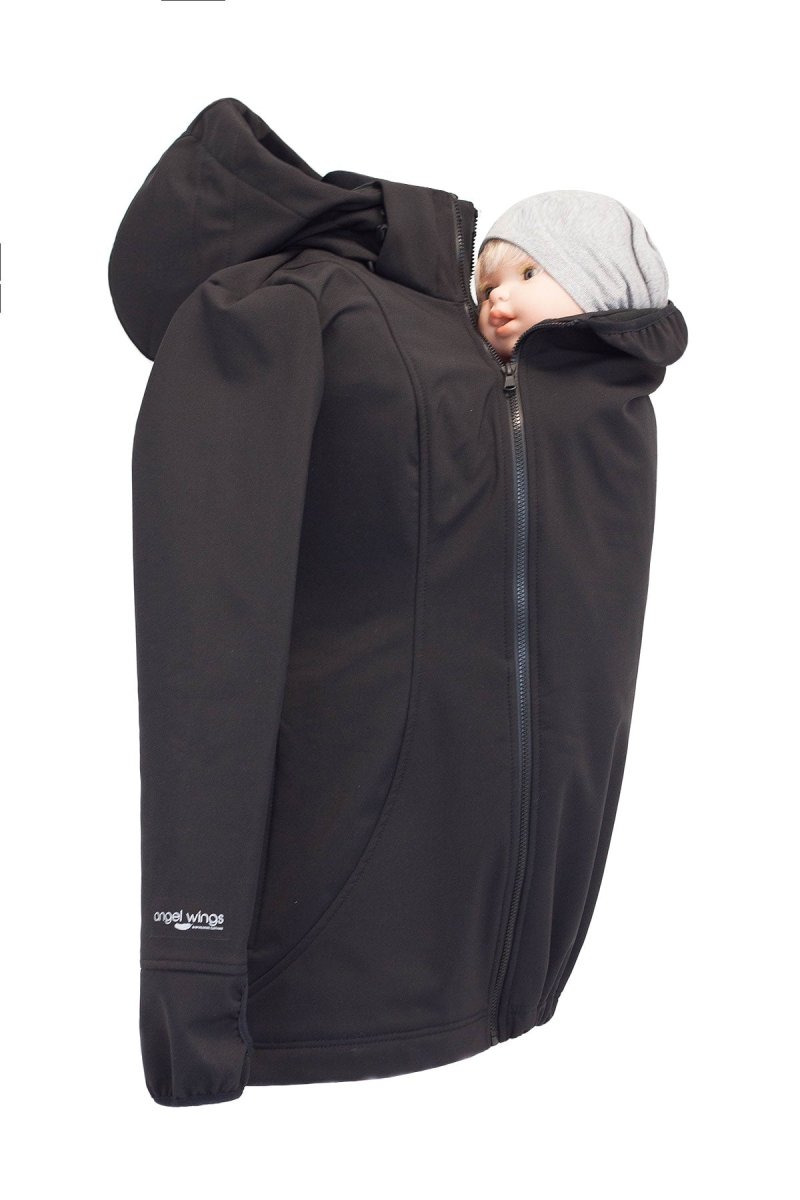 Angel Wings Babywearing Softshell Jacket Black-Babywearing Outerwear-Angel Wings-canada and usa-Little Zen One-2