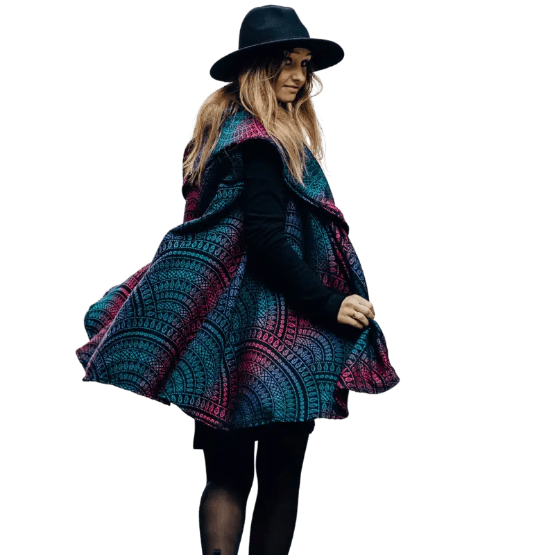 Babywearing Long Cardigan Peacock's Tail Black Opal by LennyLamb - Babywearing OuterwearLittle Zen One5907557777278