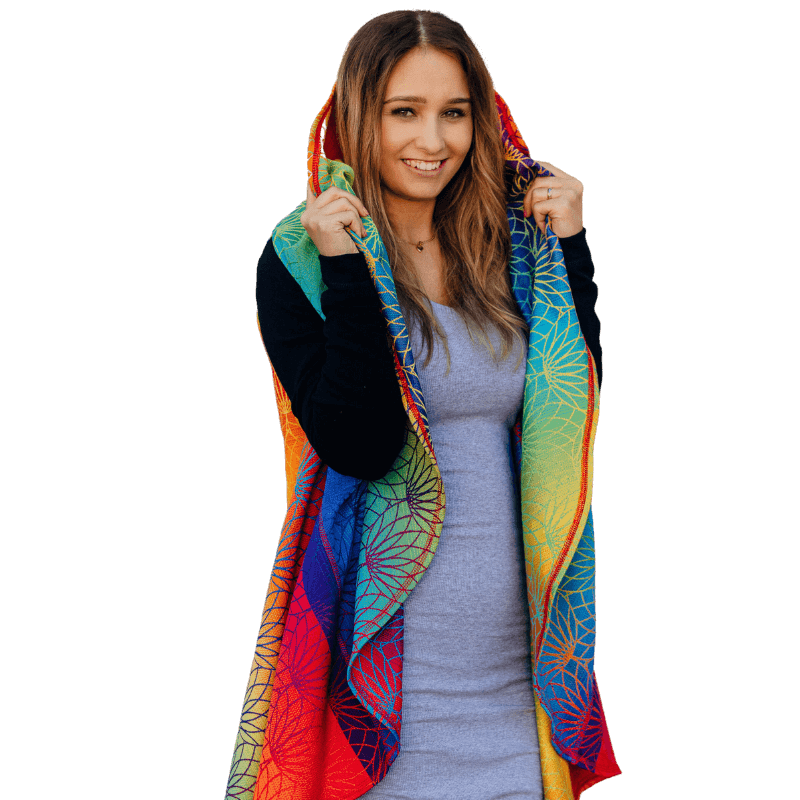 Babywearing Long Cardigan Rainbow Lotus by LennyLamb-Babywearing Outerwear-LennyLamb-canada and usa-Little Zen One-1