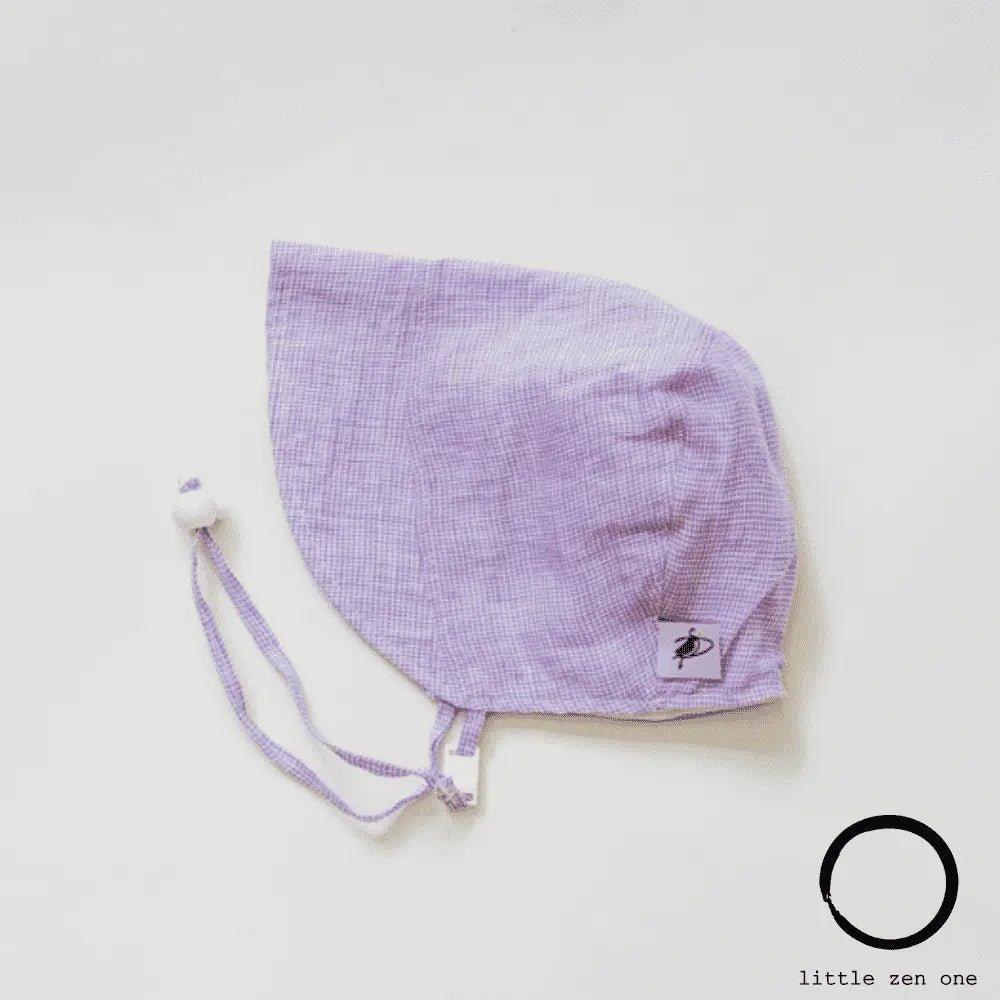 Lavender Check Linen Infant and Toddler UPF50+ Sun Protection Bonnet - Baby Carrier AccessoriesLittle Zen One628185436607