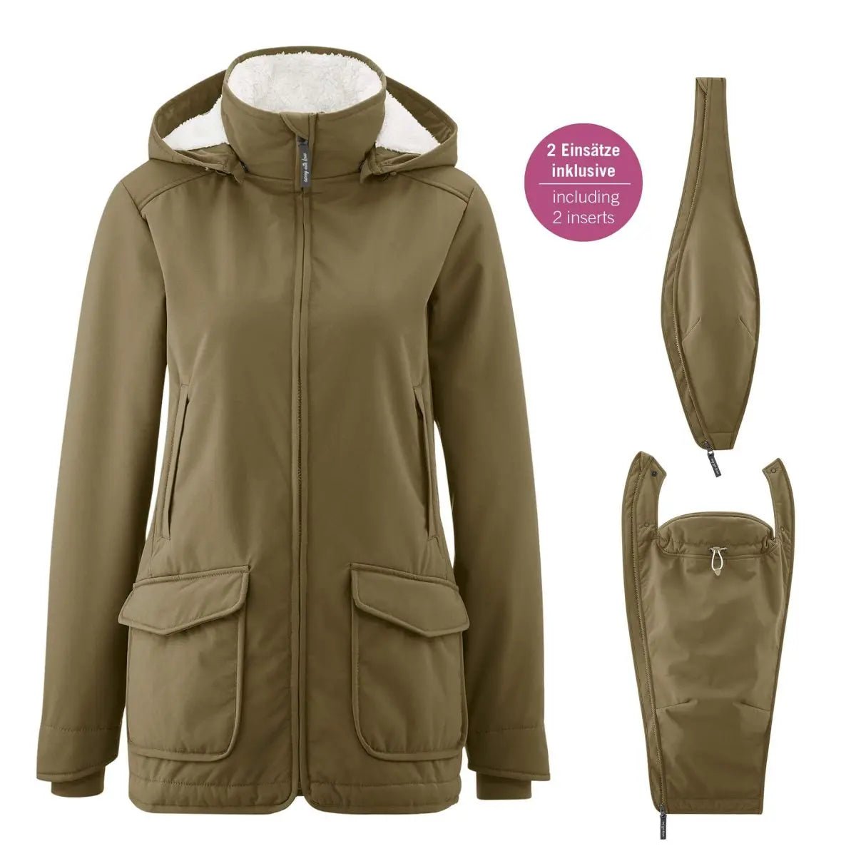 Mamalila Cosy Allrounder Khaki Softshell Maternity and Babywearing Jacket