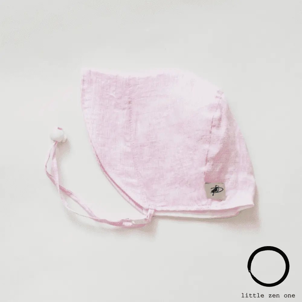 Pink Check Linen Infant and Toddler UPF50+ Sun Protection Bonnet - Baby Carrier AccessoriesLittle Zen One628185436706